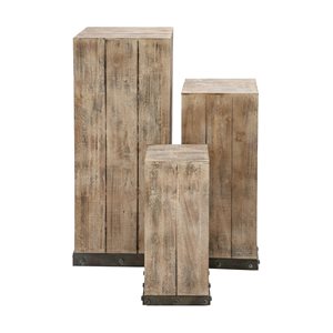 Grayson Lane Rustic Brown Wood Square Pedestral End Table - Set of 3