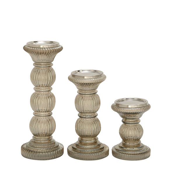 Grayson Lane Set of 3 Traditional Glass Pillar Candle Holder