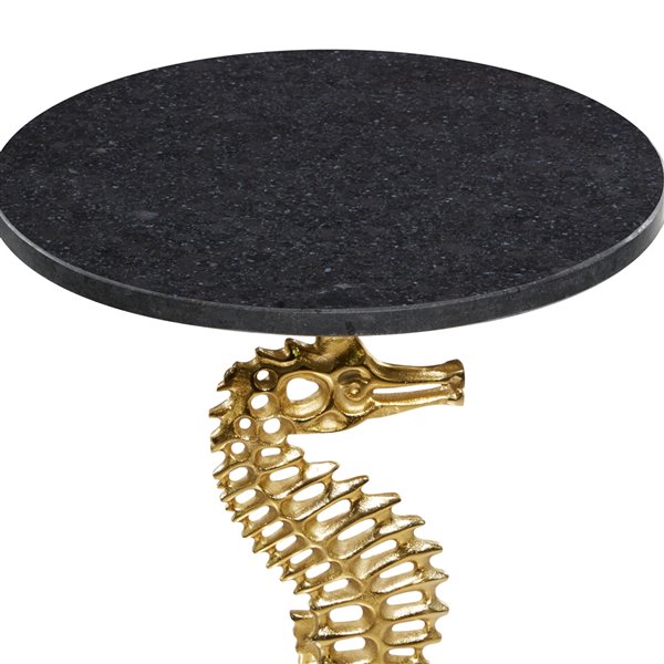 Grayson Lane Coastal Gold and Black Granite/Marble Round End Table