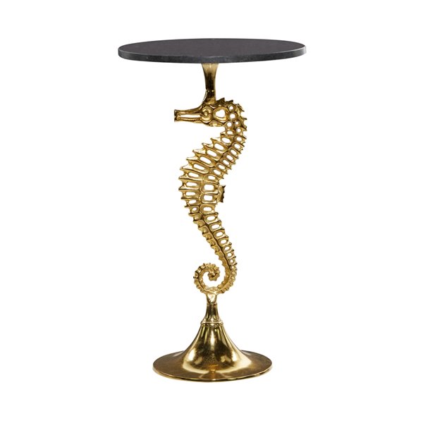 Grayson Lane Coastal Gold and Black Granite/Marble Round End Table