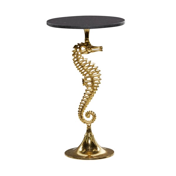 Grayson Lane Coastal Gold and Black Granite/Marble Round End Table