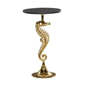 Grayson Lane Coastal Gold and Black Granite/Marble Round End Table