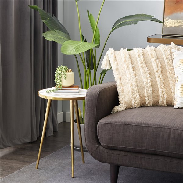 Grayson Lane Gold Aluminum and Granite/Marble Round End Table