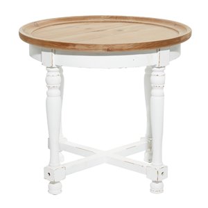 Grayson Lane Farmhouse White and Brown Wood Round End Table