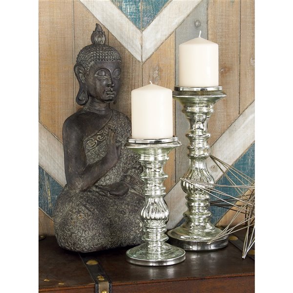 Grayson Lane Silver Metal Pillar Candle Holder 360755 RONA