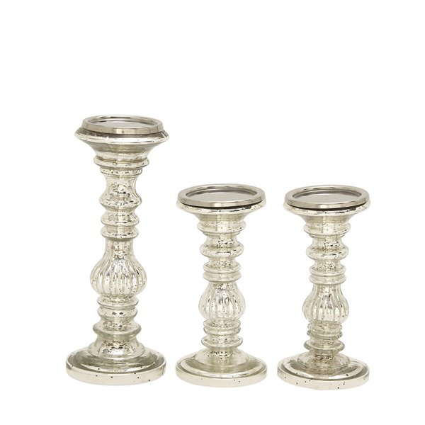 Grayson Lane Silver Metal Pillar Candle Holder 360755 RONA