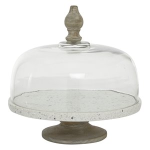 Grayson Lane 12-in x 12-in Contemporary Cake Stand with Cloche in White Glass and Iron