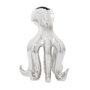 17 In. x 11 In. Glam Octopus Sculpture Silver Porcelain