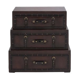 32 In. x 32 In. Traditional Chest Brown Faux Leather and Woo