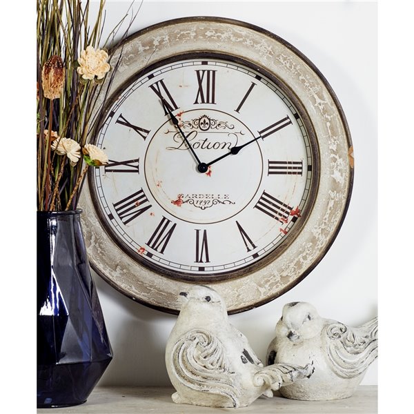 24 In. x 24 In. Vintage Wall Clock Cream Wood