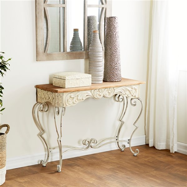 Grayson Lane 32 In. x 42 In. Farmhouse Console Table White Metal