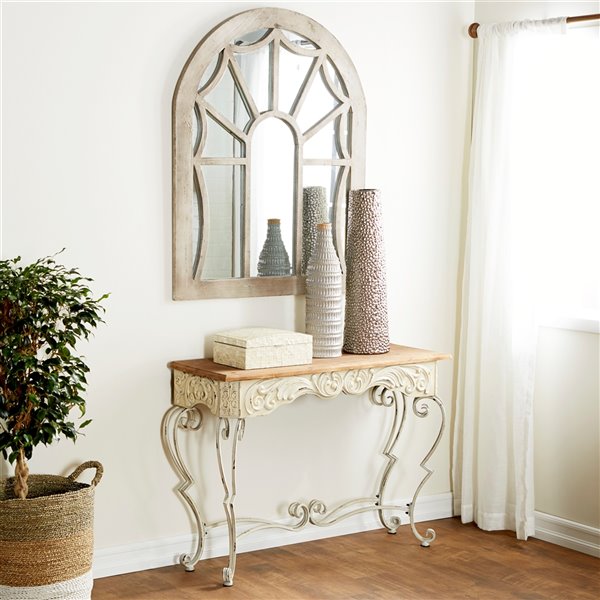 Grayson Lane 32 In. x 42 In. Farmhouse Console Table White Metal