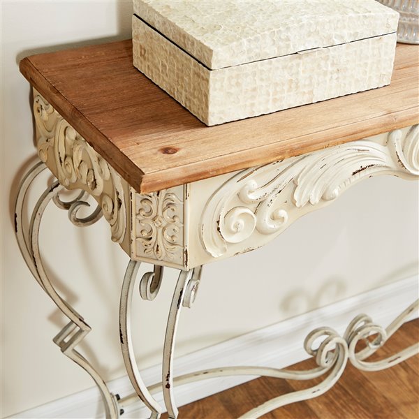 Grayson Lane 32 In. x 42 In. Farmhouse Console Table White Metal