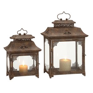 18-in x 14-in Traditional Lantern Brown Metal - Set of 2