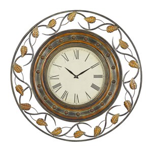 Grayson Lane 36-in x 36-in Rustic Wall Clock Brown Metal