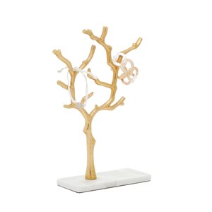 13 In. x 9 In. Modern Jewelry Stand Gold Marble and Aluminum