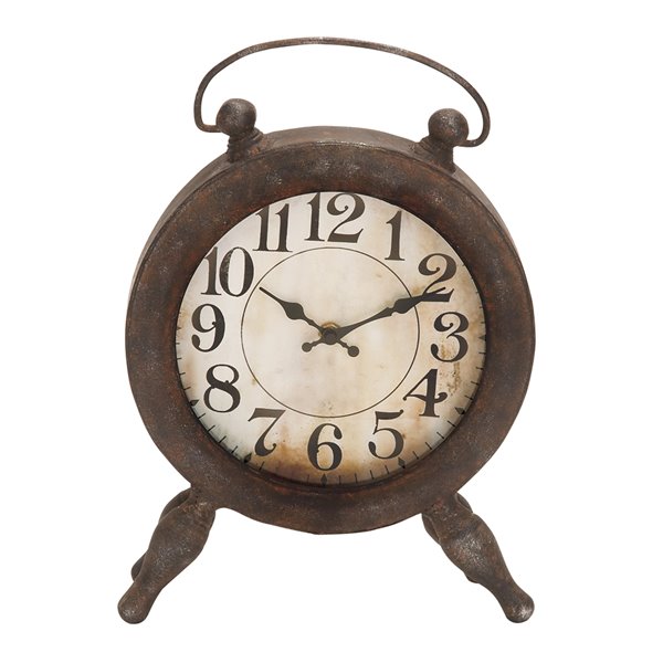 13 In. x 10 In. Vintage Clock Dark Brown Metal