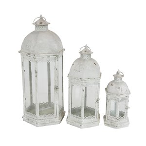 29-in x 20-in x 14-in Rustic Lantern White Metal - Set of 3