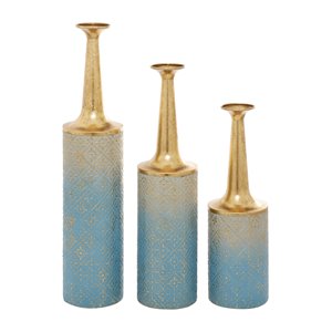 Set of 3 27 In., 24 In., 20 In. Coastal Style Vase Blue Meta
