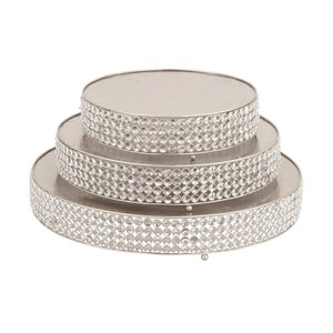 Set of 3 14 In., 18 In., 22 In. Silver Glam Cake Stand Metal