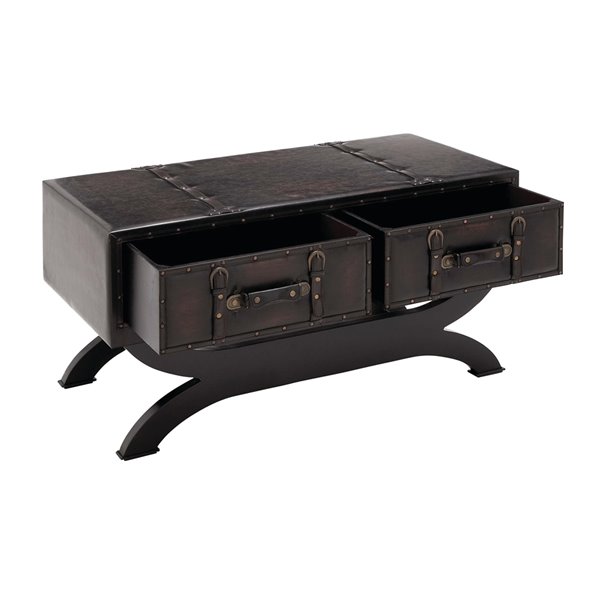 Grayson Lane Traditional Brown Wood and Faux Leather Coffee Table