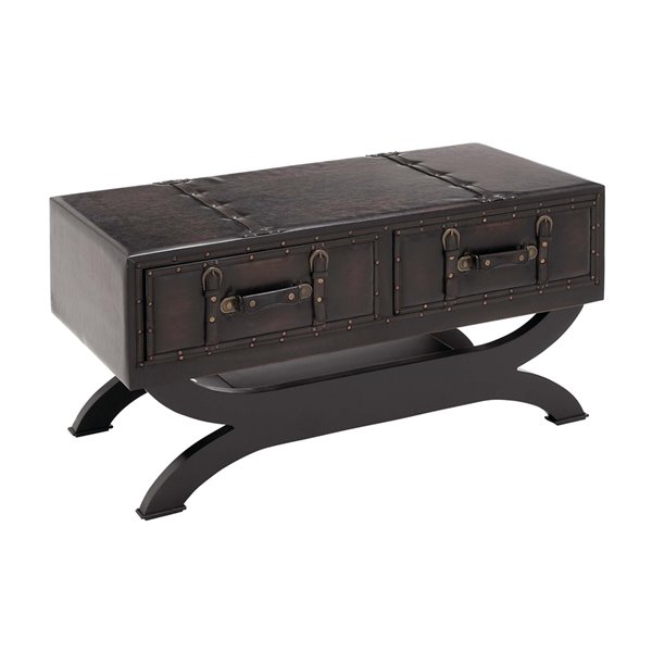 Grayson Lane Traditional Brown Wood and Faux Leather Coffee Table