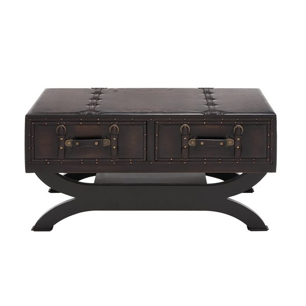 Grayson Lane Traditional Brown Wood and Faux Leather Coffee Table