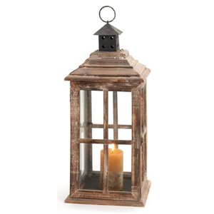 9-in x 23-in Traditional Candle Holder Lantern Brown Chinese Fir