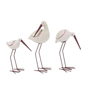 Set of 3 10 In., 12 In., 14 In. White Coastal Birds Sculptur