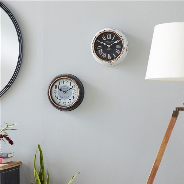 Grayson Lane 10-in x 10-in Vintage Wall Clock White Metal (Set of 2)