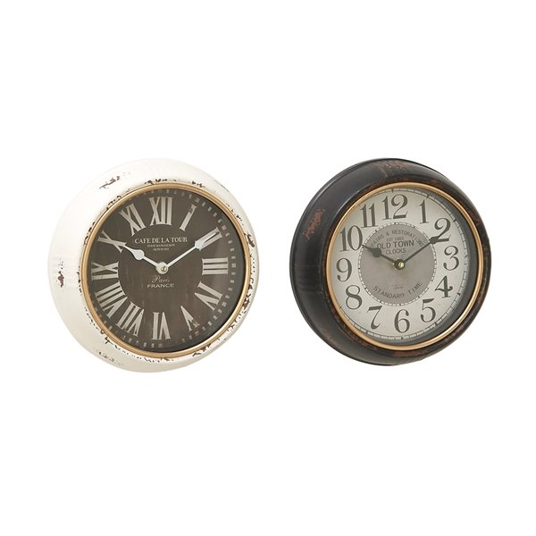 Grayson Lane 10-in x 10-in Vintage Wall Clock White Metal (Set of 2)