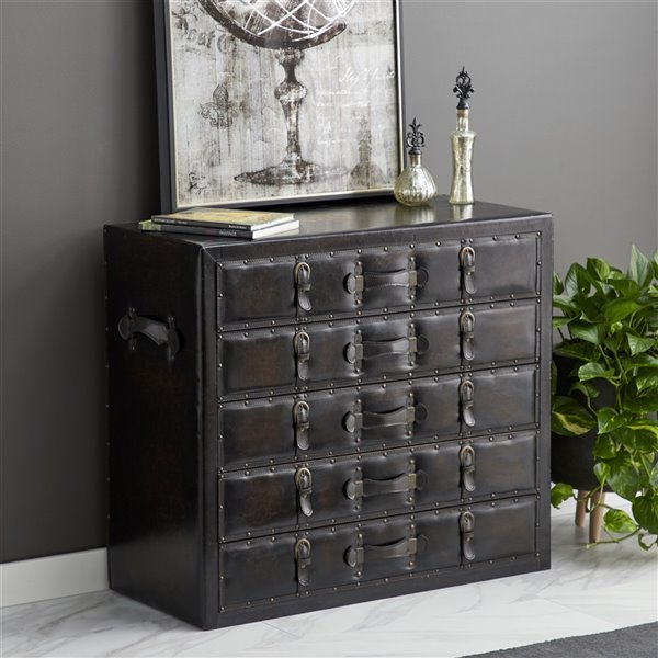 UMA Enterprises 32 In. x 36 In. Traditional Chest Black Faux Leather and Wood