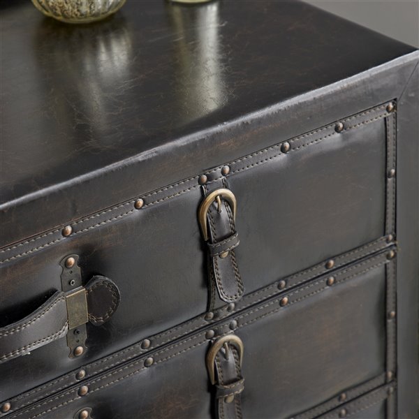 UMA Enterprises 32 In. x 36 In. Traditional Chest Black Faux Leather and Wood