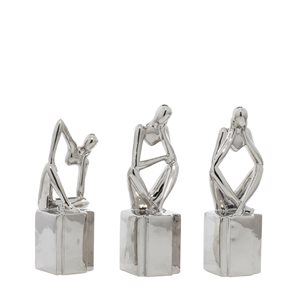 Set of 3 4 In. x 13 In. Sculpture Silver Ceramic