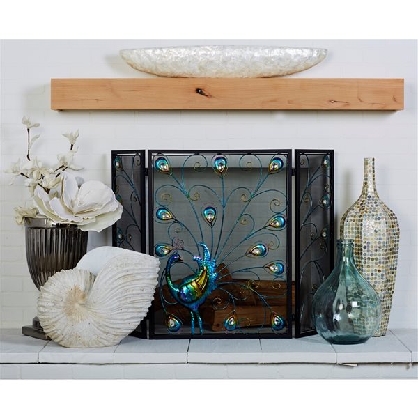 32 In. x 48 In. Eclectic Fireplace Screen Black Metal