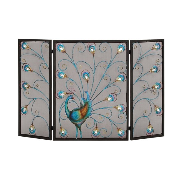 32 In. x 48 In. Eclectic Fireplace Screen Black Metal