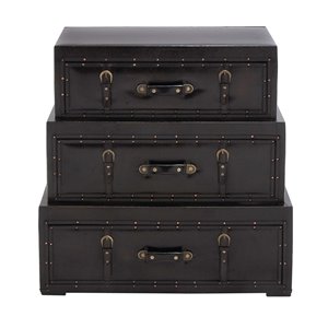 32 In. x 32 In. Traditional Chest Black Faux Leather and Woo