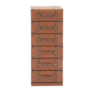 42 In. x 16 In. Traditional Chest Tan Faux Leather and Wood