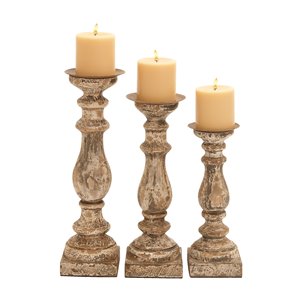 15-in x 14-in x 12-in Traditional Candle Holder Brown Wood - Set of 3