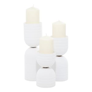 Set of 3 7 In., 10 In., 13 In. Modern Candle Holder White Me