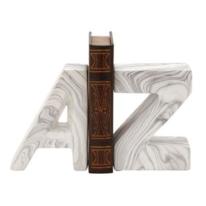 Set of 2 6 In. x 8 In. White Contemporary A Z Bookends Dolom