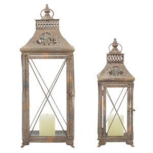 24-in x 18-in Traditional Lantern Brown Metal - Set of 2
