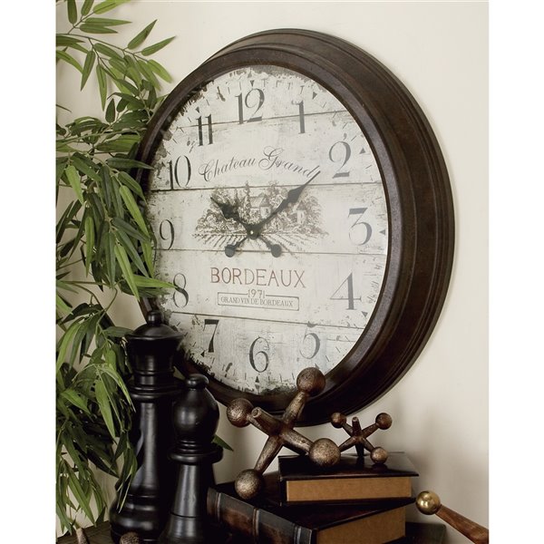 Grayson Lane Analog 28-in x 28-in Brown Round Wall Standard Clock