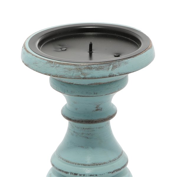 Grayson Lane 3-Candle Pillar Holder - 6-in, 8-in, 10-in -Light Blue Mango Wood