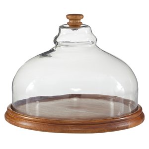 Grayson Lane 10-in x 13-in Natural Cake Stand with Cloche - Brown Wood and Glass
