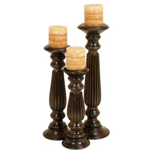Grayson Lane 3-Candle Pillar Holder - 18-in, 15-in, 12-in -Brown Mango Wood