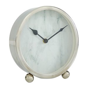 Grayson Lane Analog 6-in x 6-in Silver Round Tabletop Standard Clock