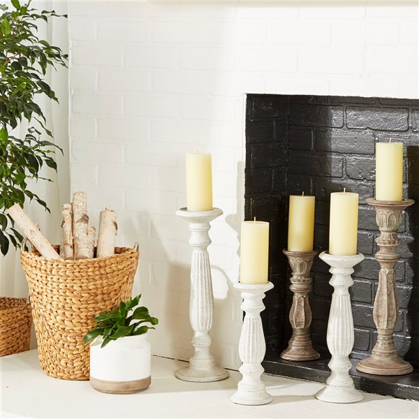 Grayson Lane 1-Candle Wood Pillar Candle Holders - Black - Set of