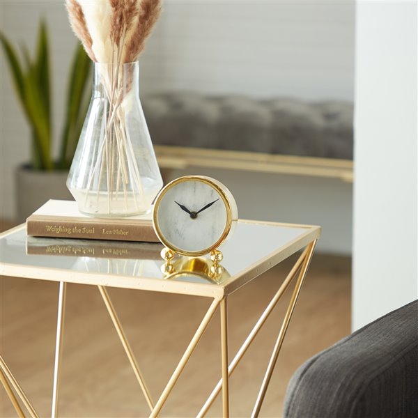 Grayson Lane Analog 4-in x 4-in Gold Round Tabletop Standard Clock