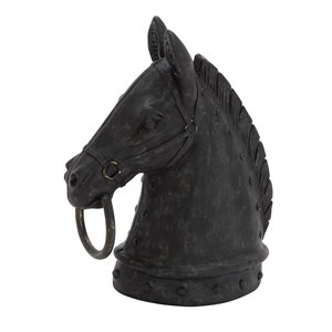 Grayson Lane Black Poly Stone Horse Head Sculpture - 12-in X 9-in